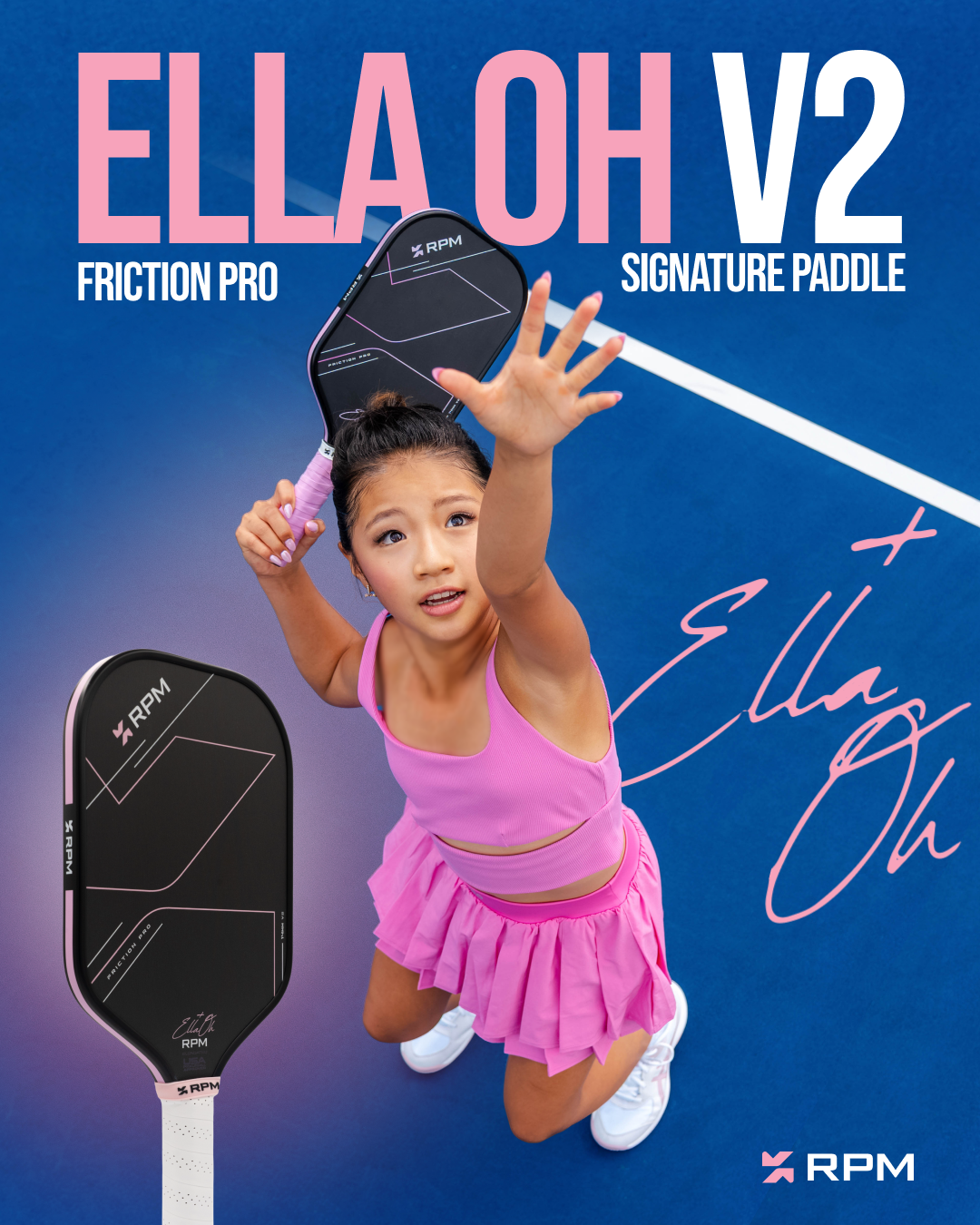 RPM Friction Pro V2 Ella Oh Pink 16mm Widebody Pickleball Paddle
