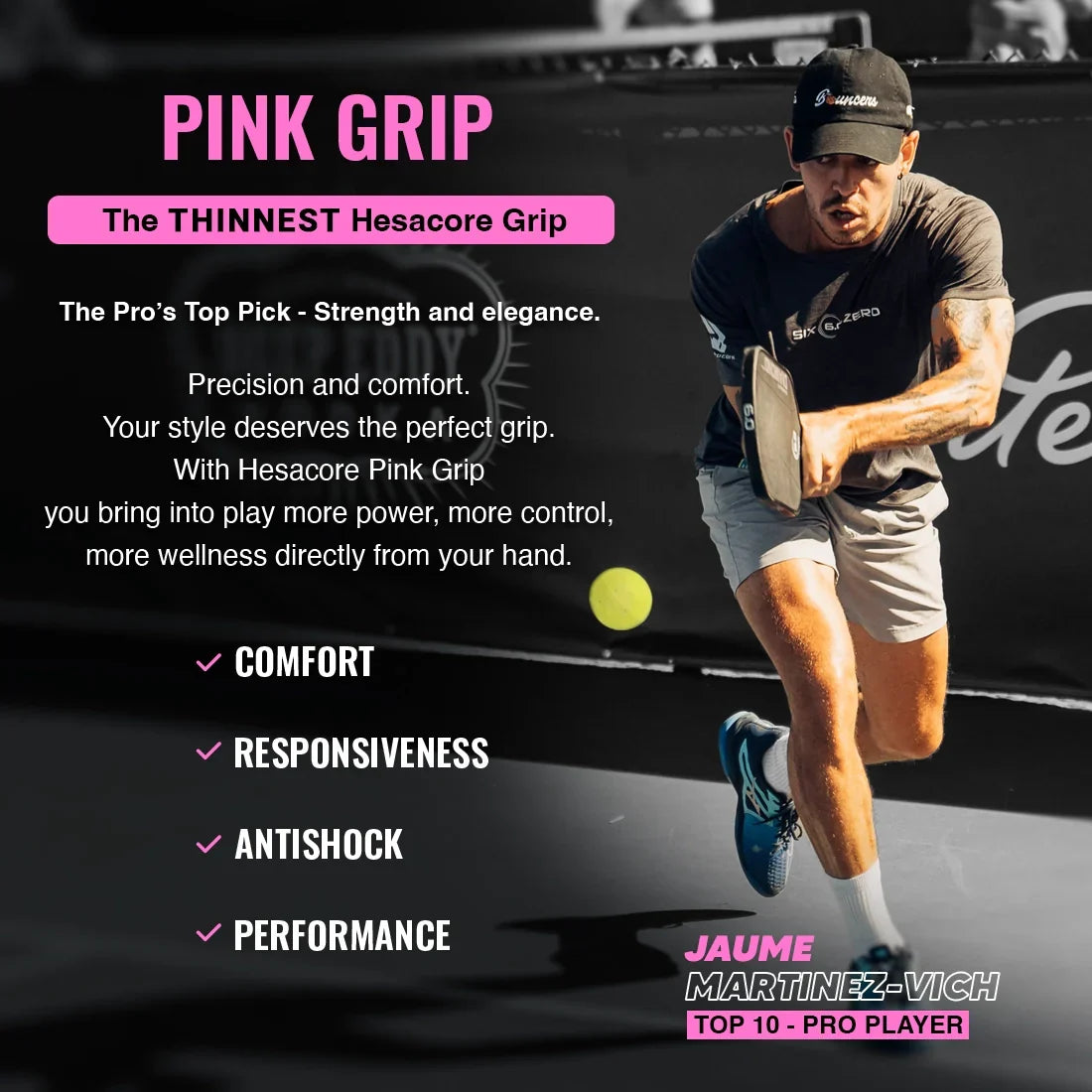 Hesacore Pickleball Grip - 5.25 Inches Long - Regular Feel - Pink